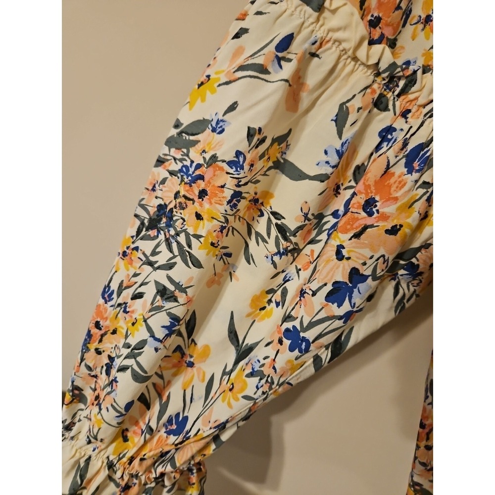 Eloquii Blouse 24 Pink Blue Boho CottageCore Ruffle Puff Sleeve Peasant Top - Picture 5 of 15